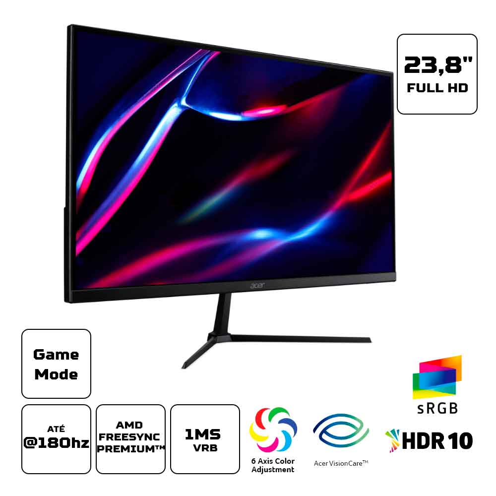 Imagem de MONITOR LED 23,8" ACER QG240Y GAMER FHD / 180HZ / HDMI / DP / SAIDA DE AUDIO / 1MS