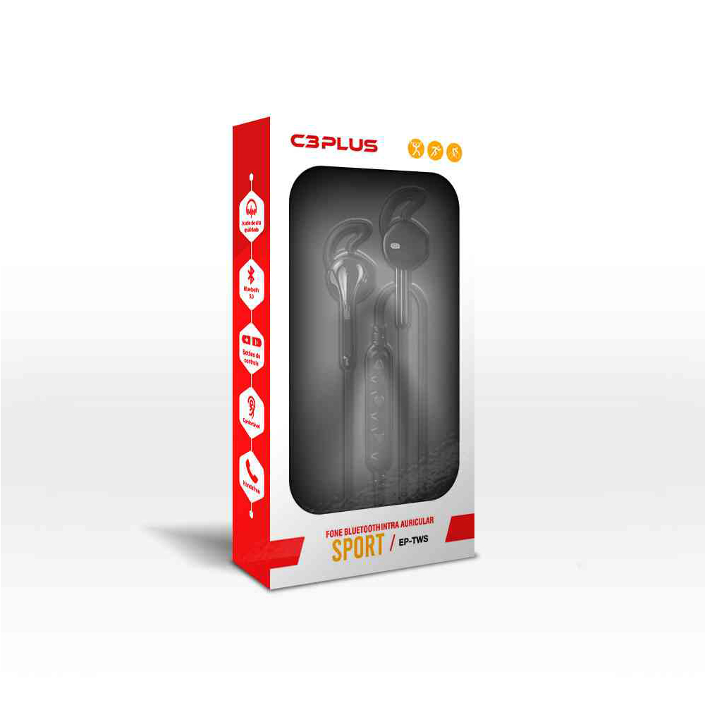 Imagem de FONE DE OUVIDO C3PLUS INTRA AURICULAR BLUETOOTH 5.0 PRETO - EP-TWS-10BK