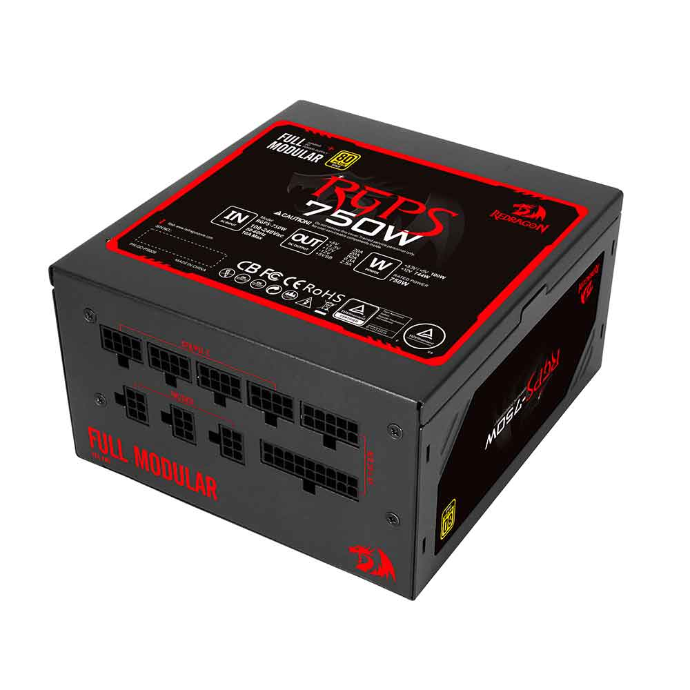 Imagem de FONTE GAMER REDRAGON 750 WATTS FULL MODULAR 80 PLUS GOLD 120 X 120 X 25 MM