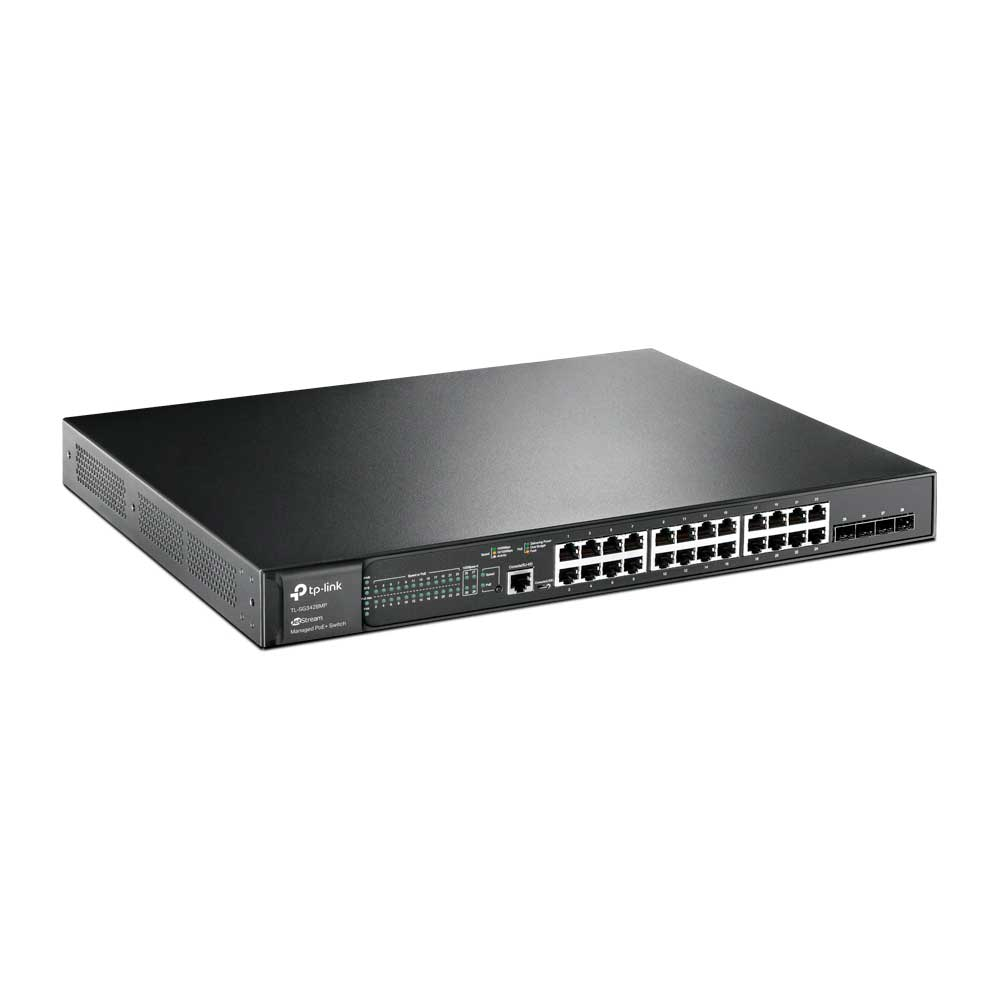 Imagem de SWITCH GERENCIAVEL L2+ TP-LINK SG3428MP COM 24 PORTAS GIGABIT POE+ E 4 SLOTS SFP JETSTREAM